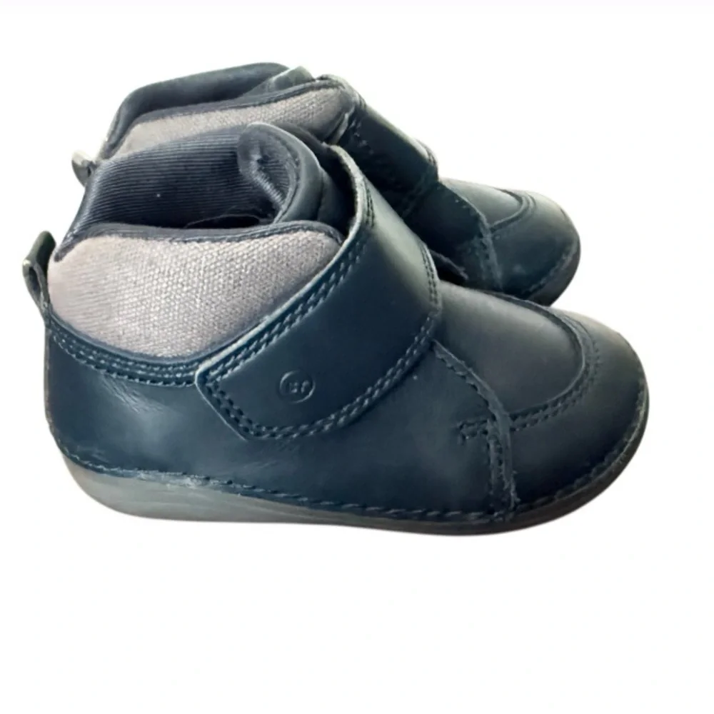 Stride Rite Mateo Navy Blue Leather Boot-Infant Walker Shoes-Size 4.5W